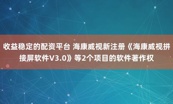 收益稳定的配资平台 海康威视新注册《海康威视拼接屏软件V3.0》等2个项目的软件著作权