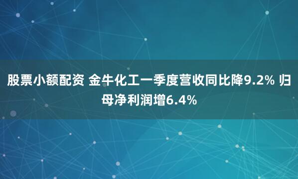 股票小额配资 金牛化工一季度营收同比降9.2% 归母净利润增6.4%