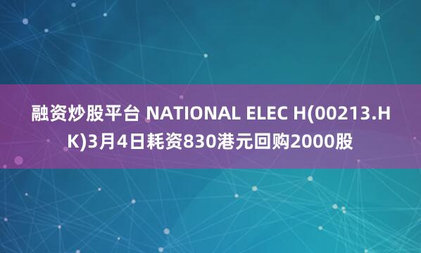 融资炒股平台 NATIONAL ELEC H(00213.HK)3月4日耗资830港元回购2000股