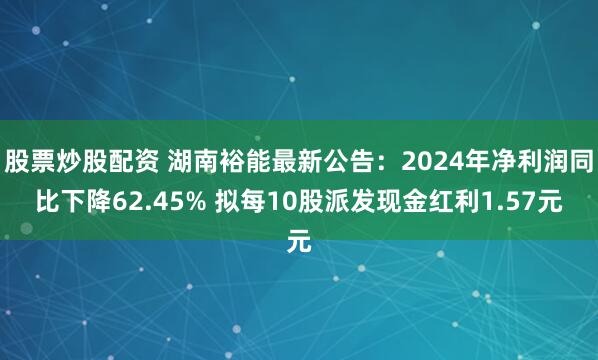 股票炒股配资 湖南裕能最新公告：2024年净利润同比下降62.45% 拟每10股派发现金红利1.57元